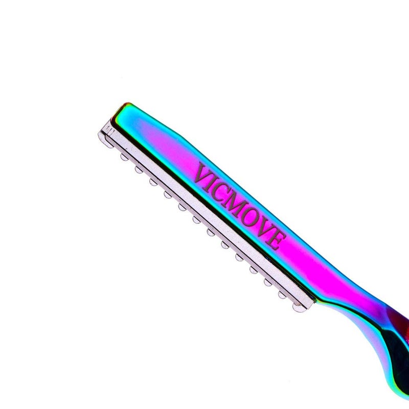 VICMOVE Professional Hair Styling Thinning Texturizing Cutting Feather Razor + 10 Replacement Blades Stainless Steel Rainbow Color - Image 4